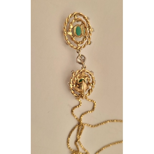 4 - A FANTASTIC YELLOW GOLD EMERALD & DIAMOND ANTIQUE PENDANT NECKLACE, the pendant is really beautiful;... 