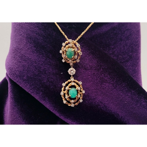 4 - A FANTASTIC YELLOW GOLD EMERALD & DIAMOND ANTIQUE PENDANT NECKLACE, the pendant is really beautiful;... 