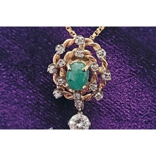 4 - A FANTASTIC YELLOW GOLD EMERALD & DIAMOND ANTIQUE PENDANT NECKLACE, the pendant is really beautiful;... 