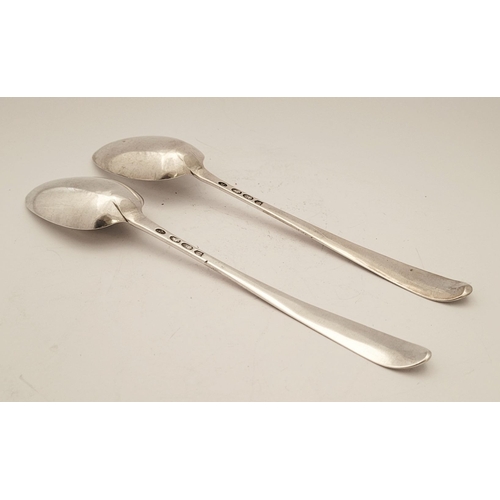 52 - A VERY FINE PAIR OF IRISH LATE 18TH CENTURY SILVER BRIGHTCUT DECORATED SERVING SPOONS, by John Osbor... 