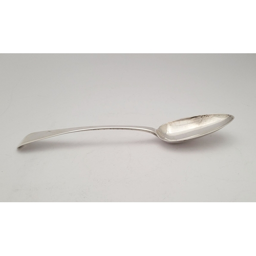 63 - A VERY GOOD EARLY 19TH CENTURY SILVER SERVING SPOON, London hallmarks, with date letter of ‘i’ for 1... 