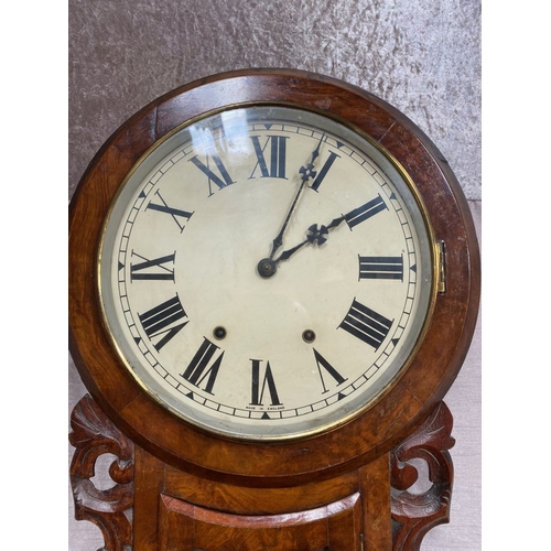 88 - A GOOD QAULITY WALNUT AMERICAN WALL CLOCK - DIAL ENGLISH MADE, the large dial with roman numerals is... 