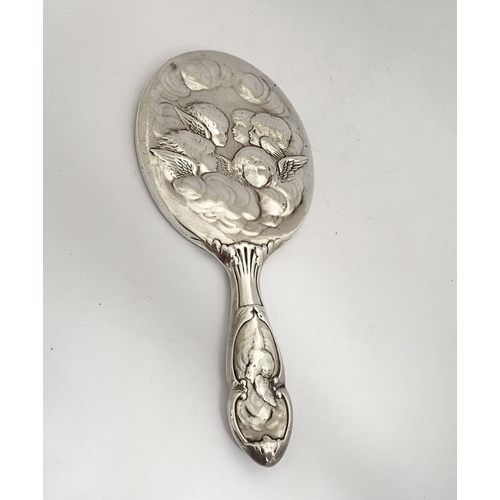 12 - A DECORATIVE EDWARD VII SILVER HAND MIRROR & HAIRBRUSH, by William Comyns & Sons, Manufacturing silv... 