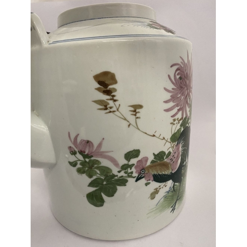 13 - A LARGE ORIENTAL PAINTED TEAPOT, this large ceramic teapot features painted scene to front depicting... 