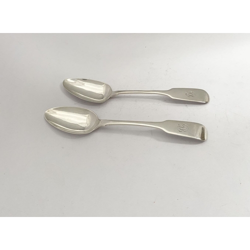 14 - TWO GEORGE IV SILVER TABLESPOONS, one Irish, by Charles Marsh, Dublin c.1822. The other by Robert Ga... 