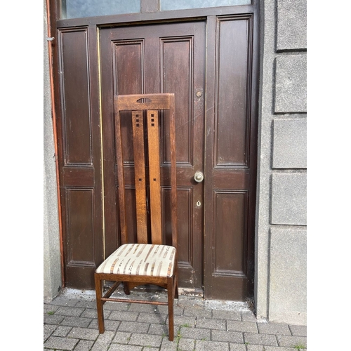 16 - A RARE PAIR OF SCOTTISH CHARLES RENNIE MACKINTOSH TEA ROOM CHAIRS, high backed chair with long uprig... 