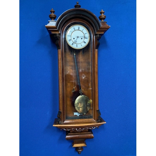 34 - AN EXCELLENT WALNUT VIENNA WALL CLOCK, the roman numeral dial with brass bezel behind arched glass c... 