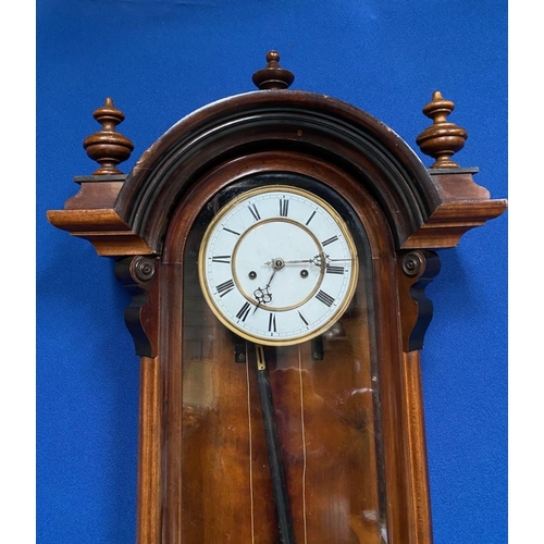 34 - AN EXCELLENT WALNUT VIENNA WALL CLOCK, the roman numeral dial with brass bezel behind arched glass c... 