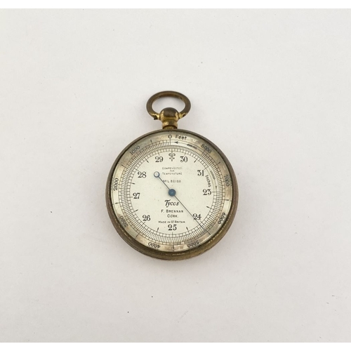 35 - A GOOD ANTIQUE ‘F. BRENNAN CORK’ POCKET BAROMETER, brass barometer, the dial reading ‘compensated fo... 