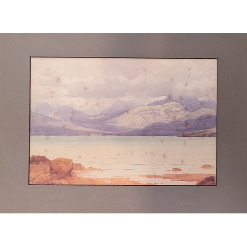 39 - CAPTAIN GEORGE DRUMMOND FISH, (IRISH 1876 – 1938), MOUTAINS & LAKE LANDSCAPE, watercolour on card, s... 