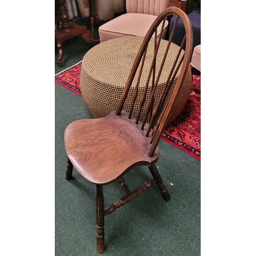 42 - A GOOD WINDSOR STYLE BRACE-BACK WALNUT CHAIR, with bentwood curved back rest having turned spindle u... 