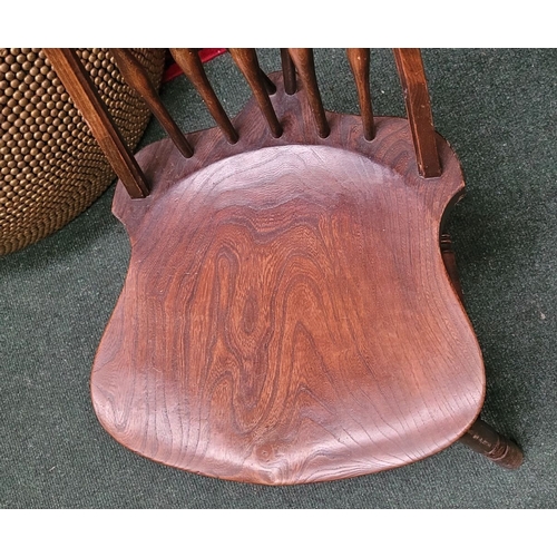 42 - A GOOD WINDSOR STYLE BRACE-BACK WALNUT CHAIR, with bentwood curved back rest having turned spindle u... 