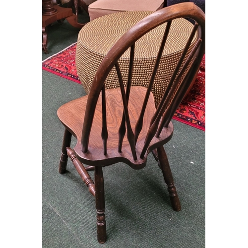 42 - A GOOD WINDSOR STYLE BRACE-BACK WALNUT CHAIR, with bentwood curved back rest having turned spindle u... 