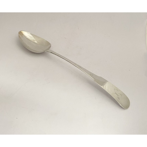 5 - AN EXCELLENT GEORGE III IRISH SILVER SERVING SPOON, by William Law, Dublin c.1803. In the fiddle pat... 