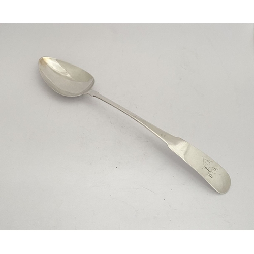 5 - AN EXCELLENT GEORGE III IRISH SILVER SERVING SPOON, by William Law, Dublin c.1803. In the fiddle pat... 