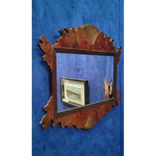 54 - AN IRISH GEORGE III VENEERED & GILT WOOD WALL MIRROR, with reeded slip & fantastic fretwork shaped f... 