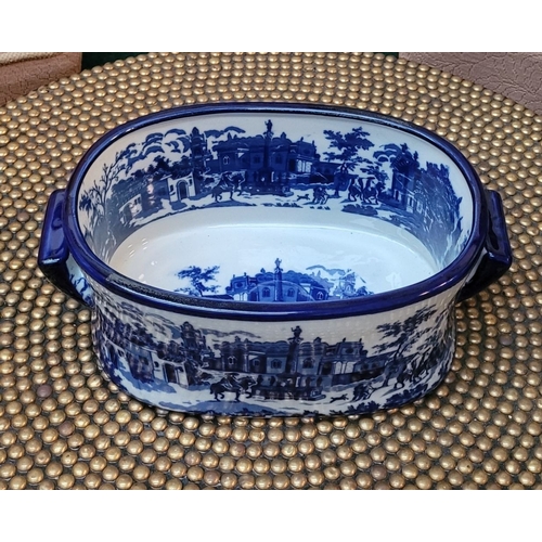 65 - A SMALL BLUE & WHITE JARDINIÉRE BOWL, decorated to the interior & exterior, with a classical scene d... 