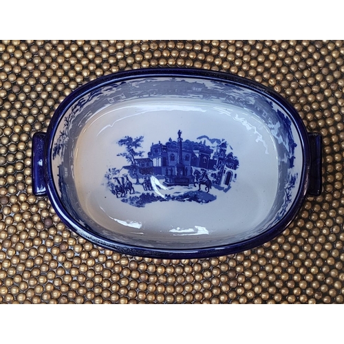 65 - A SMALL BLUE & WHITE JARDINIÉRE BOWL, decorated to the interior & exterior, with a classical scene d... 