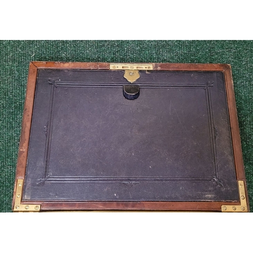 66 - A VERY GOOD QUALITY 19TH CENTURY ROSEWOOD TRAVELLING WRITING BOX, with brass engraved campaign handl... 