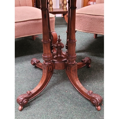 68 - A LATE 19TH CENTURY OCTAGONAL SHAPED BURR WALNUT & INLAID CENTRE TABLE, with ebonised edge & string ... 