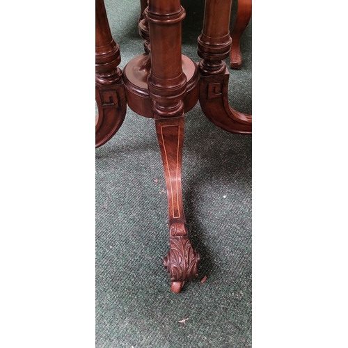 68 - A LATE 19TH CENTURY OCTAGONAL SHAPED BURR WALNUT & INLAID CENTRE TABLE, with ebonised edge & string ... 