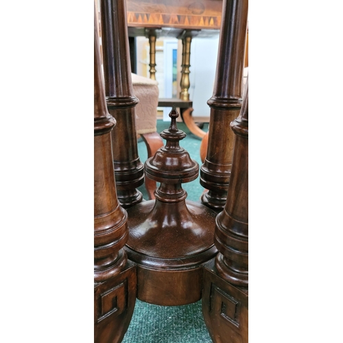 68 - A LATE 19TH CENTURY OCTAGONAL SHAPED BURR WALNUT & INLAID CENTRE TABLE, with ebonised edge & string ... 