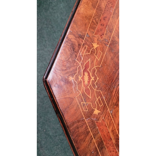 68 - A LATE 19TH CENTURY OCTAGONAL SHAPED BURR WALNUT & INLAID CENTRE TABLE, with ebonised edge & string ... 