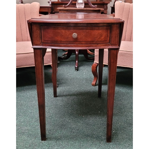 71 - A GOOD QUALITY HEAVY HARDWOOD DROP LEAVE TABLE, with ‘D’ shaped leaves on each side and a single fri... 