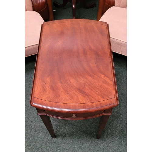 71 - A GOOD QUALITY HEAVY HARDWOOD DROP LEAVE TABLE, with ‘D’ shaped leaves on each side and a single fri... 