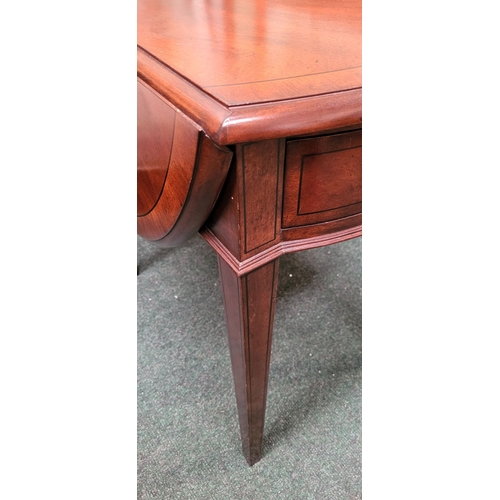 71 - A GOOD QUALITY HEAVY HARDWOOD DROP LEAVE TABLE, with ‘D’ shaped leaves on each side and a single fri... 