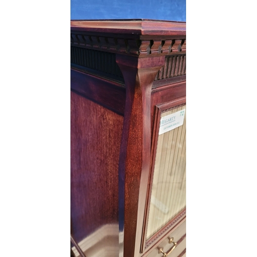 72 - A VERY FINE EDWARDIAN STONES PATENT GLAZED MUSIC CABINET,  with a double glazed cabinet door to the ... 