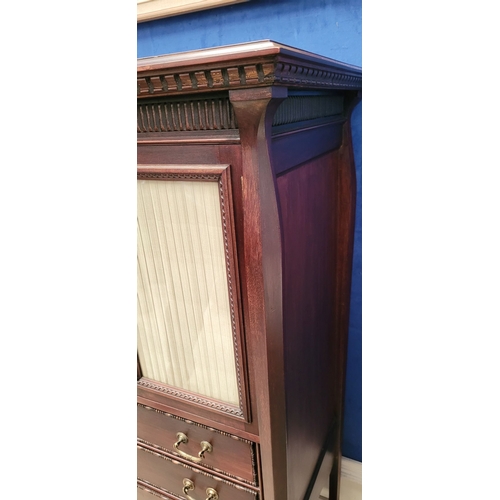 72 - A VERY FINE EDWARDIAN STONES PATENT GLAZED MUSIC CABINET,  with a double glazed cabinet door to the ... 