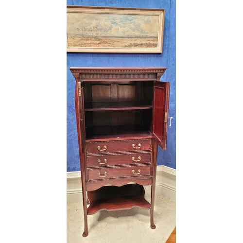 72 - A VERY FINE EDWARDIAN STONES PATENT GLAZED MUSIC CABINET,  with a double glazed cabinet door to the ... 