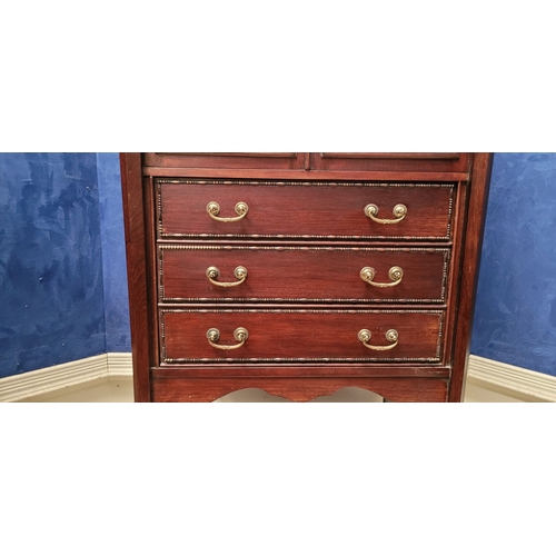 72 - A VERY FINE EDWARDIAN STONES PATENT GLAZED MUSIC CABINET,  with a double glazed cabinet door to the ... 