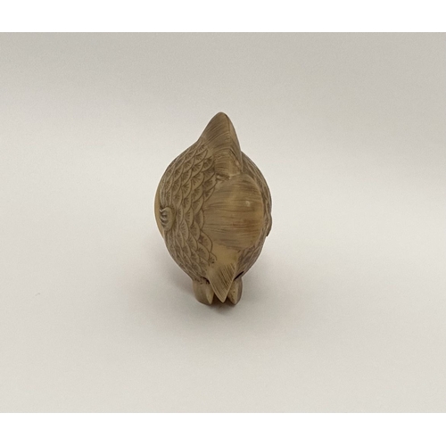 9 - AN ANTIQUE HAND CARVED JAPANESE TAGUA NUT NETSUKE, in the form of a fish, signed to side. Intricatel... 