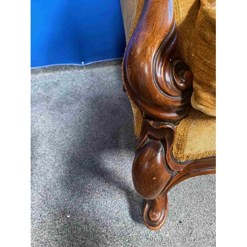 36 - A GOOD QUALITY VICTORIAN MAHOGANY FRAMED BUTTON BACKED TWO PERSON COUCH, with a serpentine shaped ba... 