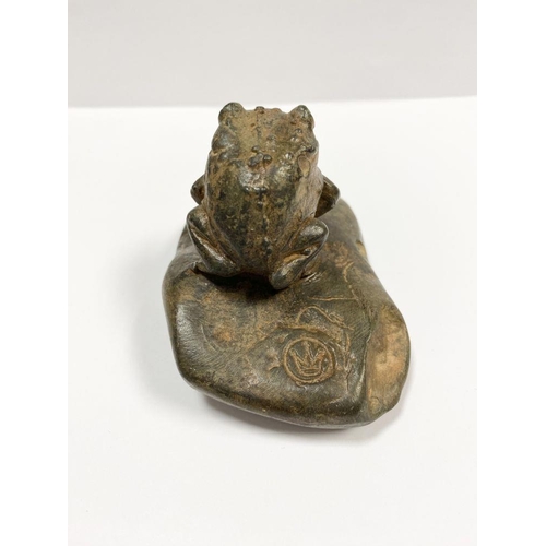 103 - PIERRE CHENET FOUNDRY (FRENCH, 20TH CENTURY), bronze sculpture in the form of a frog on stone, with ... 