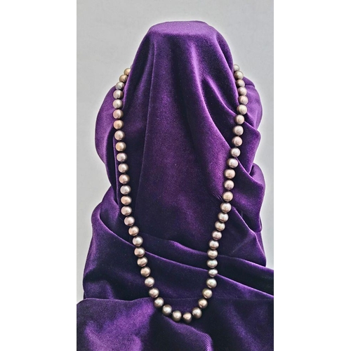 110 - A LOVELY STRING OF PEACOCK PEARLS, with a 10K gold clasp, hand knotted string. 50cm long open. Ideal... 