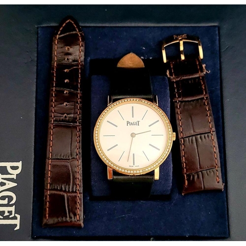 114 - A CASED PIAGET STYLE 18CT YELLOW GOLD WRISTWATCH, self-wind movement; currently keeping time. Maker’... 