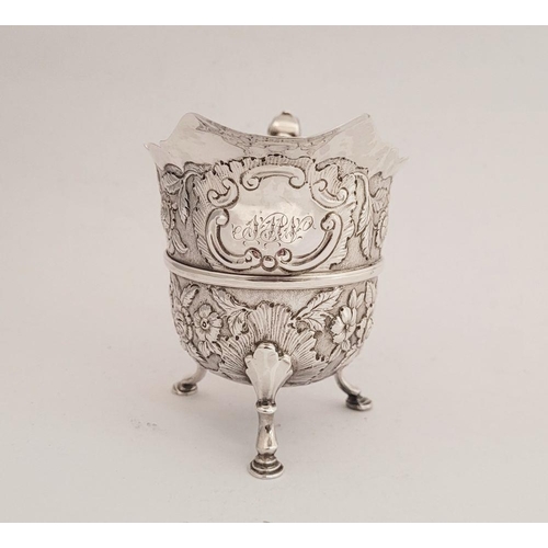 116 - A BEAUTIFULLY CRAFTED IRISH, CORK, GEORGE II SILVER CREAM JUG, finely decorated all over with repous... 