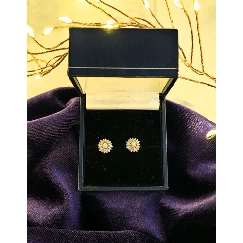 12 - A GORGEOUS PAIR OF BESPOKE 9CT YELLOW GOLD DIAMOND STARBURST PAIR OF EARRINGS / STUDS, beautiful des... 