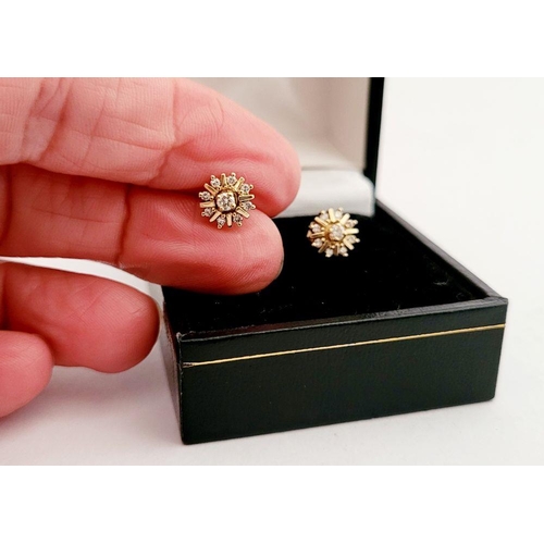 12 - A GORGEOUS PAIR OF BESPOKE 9CT YELLOW GOLD DIAMOND STARBURST PAIR OF EARRINGS / STUDS, beautiful des... 