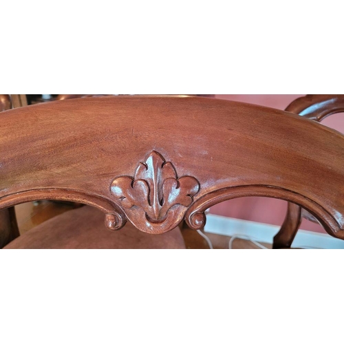 131 - A SET OF SIX VERY GOOD CLOVER SHAPED BALLOON BACKED DINING ROOM CHAIRS, each with a curved back deco... 