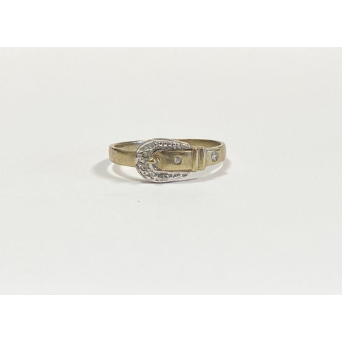 133 - A 9CT YELLOW GOLD DIAMOND BELT RING, with pave set diamonds to belt design ring, marked 375 to inter... 