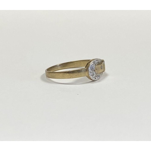 133 - A 9CT YELLOW GOLD DIAMOND BELT RING, with pave set diamonds to belt design ring, marked 375 to inter... 