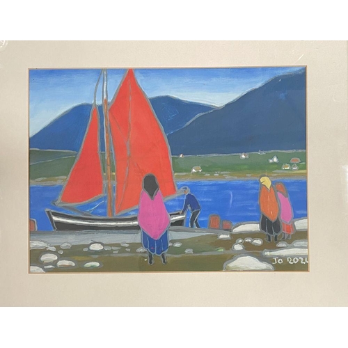 135 - JOSEPHINE GUILFOYLE (Irish, 20th Century), ‘GETTING STARTED’, acrylic on board, signed ‘Jo’ and date... 