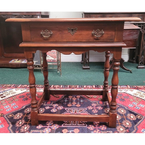 144 - A GOOD QUALITY THEODORE ALEXANDER HARDWOOD SIDE TABLE, with a single drawer to the front with brass ... 