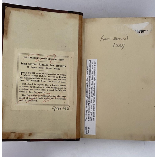 145 - BOOK LOT: THE HISTORY OF BANDON, CORK BY HENRY & COUGHLAN, 1862, First Edition. Ex library copy, wit... 