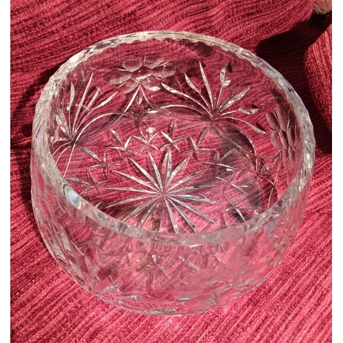 146 - A GOOD CUT GLASS DECANTER AND BOWL, the bowl with etched designs to body as well as cut glass. The d... 