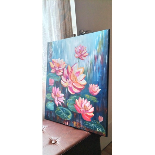 153 - KATE (Irish, 20th Century), ‘LOTUS’, acrylic on canvas, signed lower right. Dimensions: 51cm x 60cm ... 